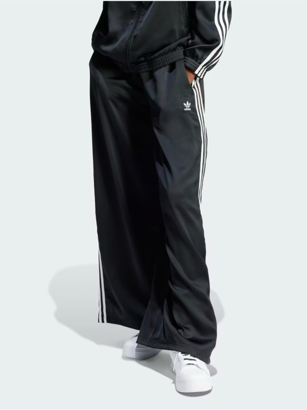 adidas Black Wide-Leg Track Pants with White Stripes